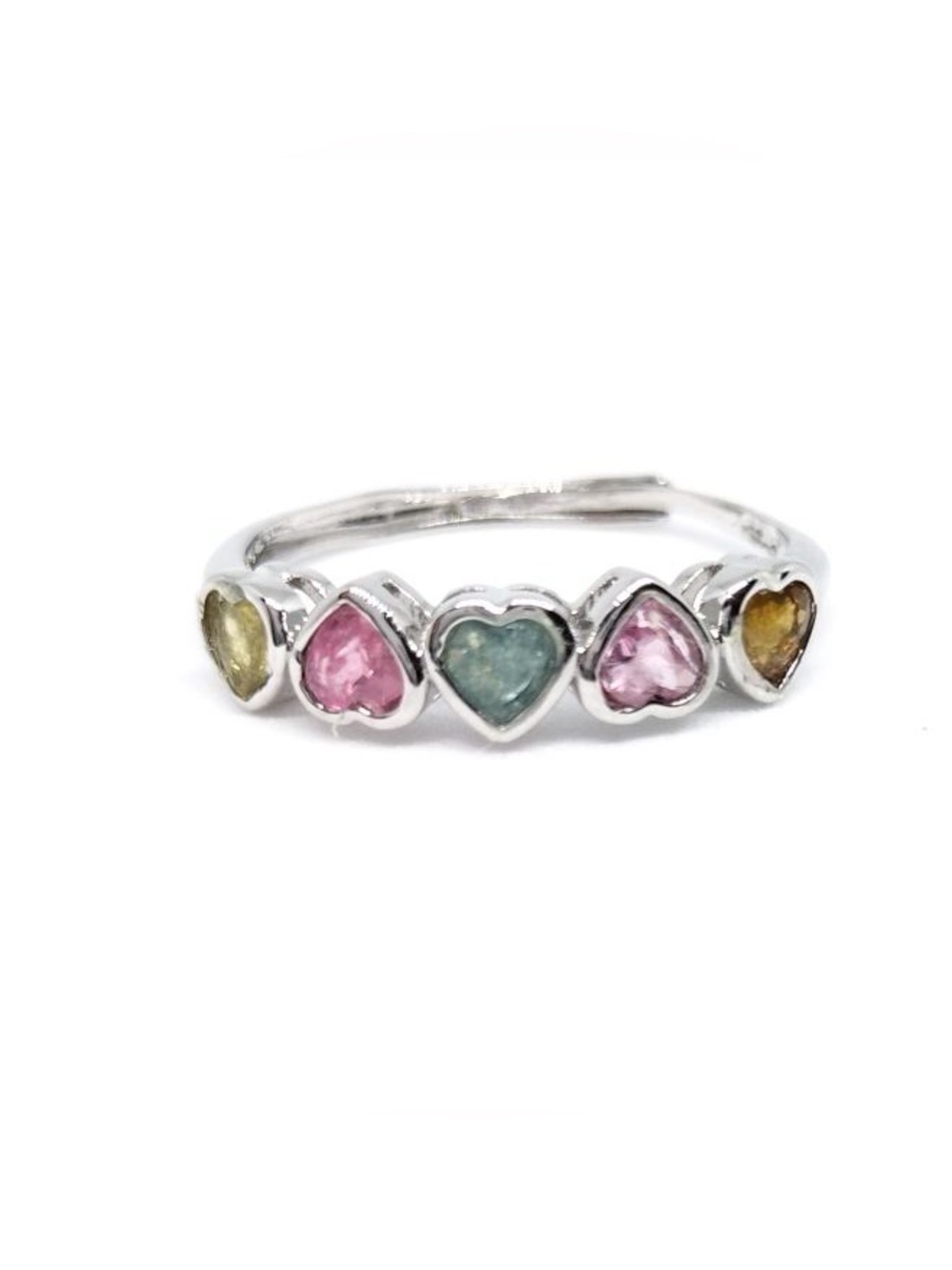 Five Heart Multicolour Tourmaline Adjustable Ring 💗💚💙💛